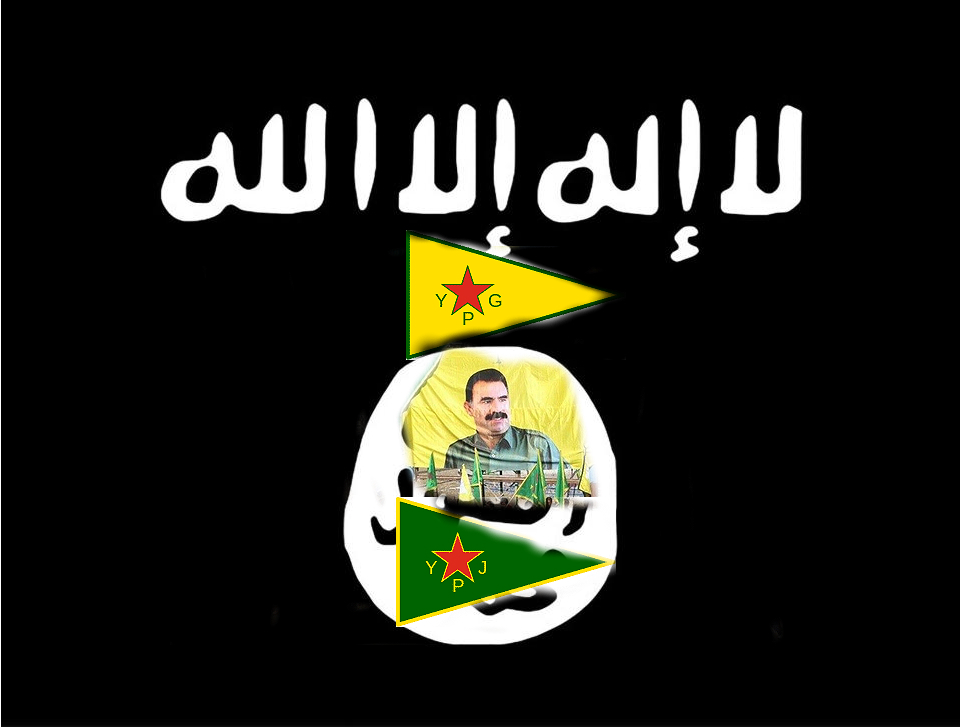 ISIS Terroristen hissen SDF-Flaggen über ihren Kommandoposten und Stellungen, in&nbsp;Deir-ez-Zor