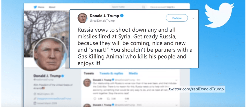 Donald Trump droht auf Twitter Syrien mit „neuen“ und „intelligenten Raketen zu bombardieren, und warnt Russland sich warm&nbsp;anzuziehen